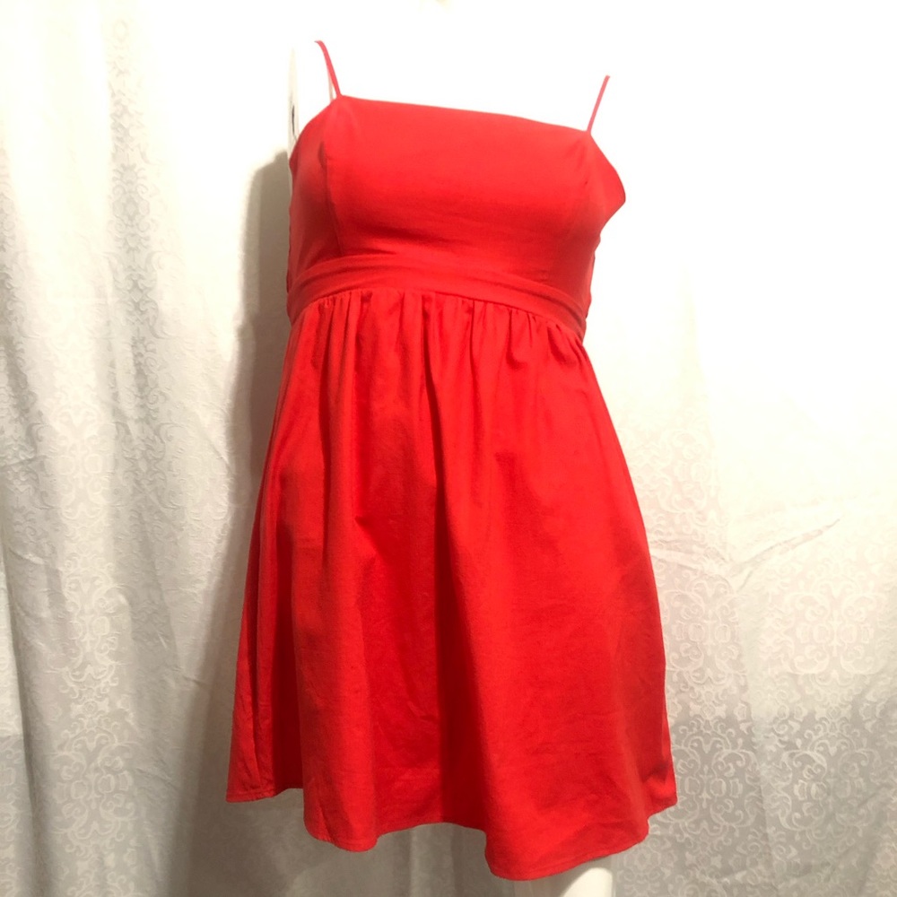 Red Linen Cotton Mini Dress w/ Adjustable tie back